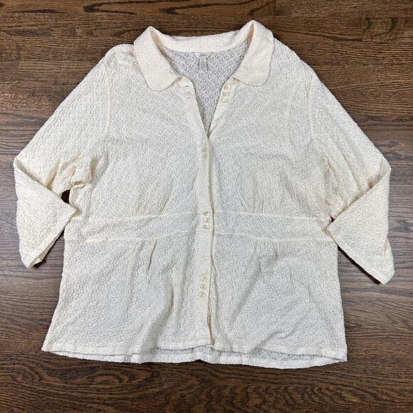 J Jill Shirt Womens 3X Ivory Stretch Textured Button Front 3/4 Sleeve Made USA - Picture 1 of 7